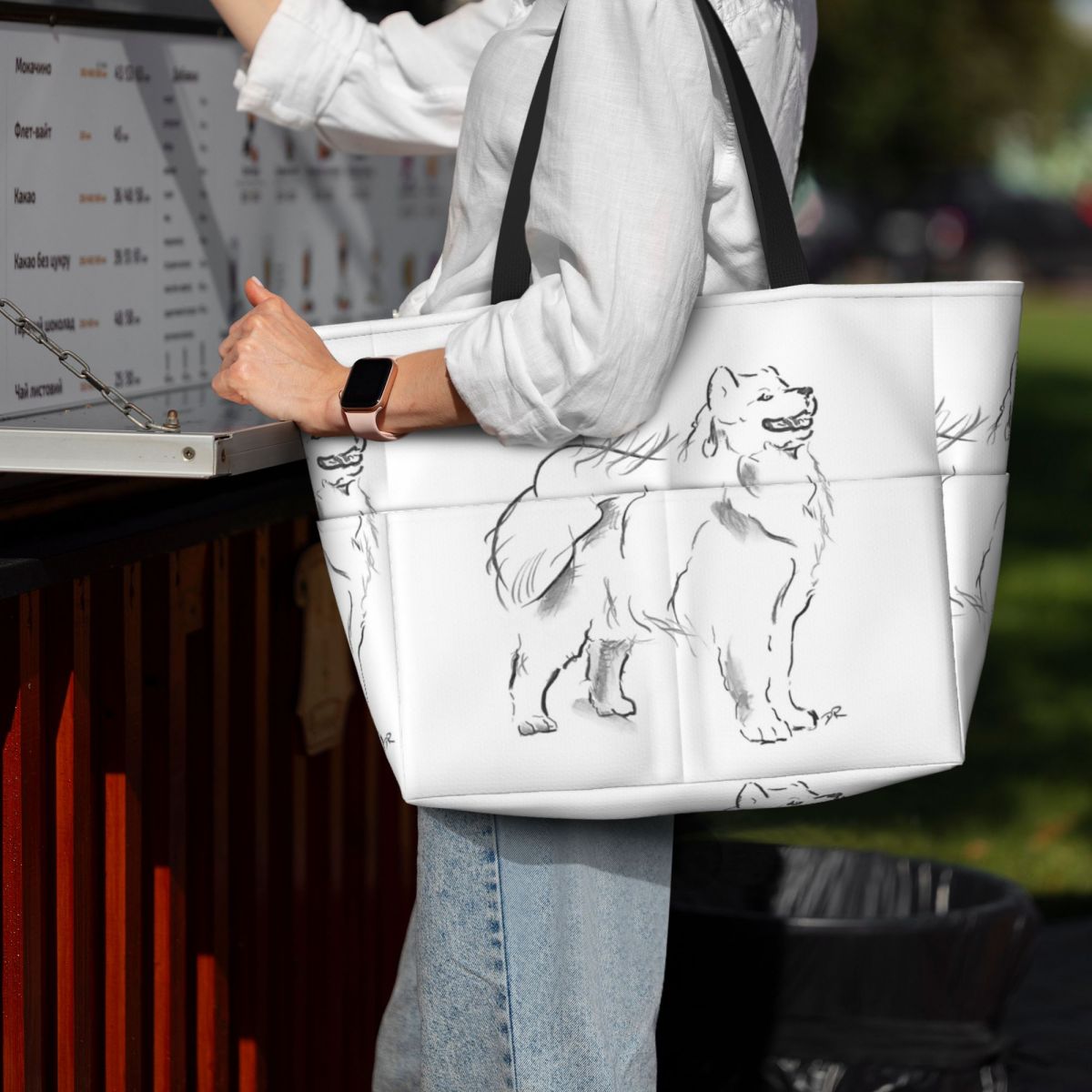 Samoyedo desenho praia sacola  - Yoga Fitness Drawing avaliação e preço
