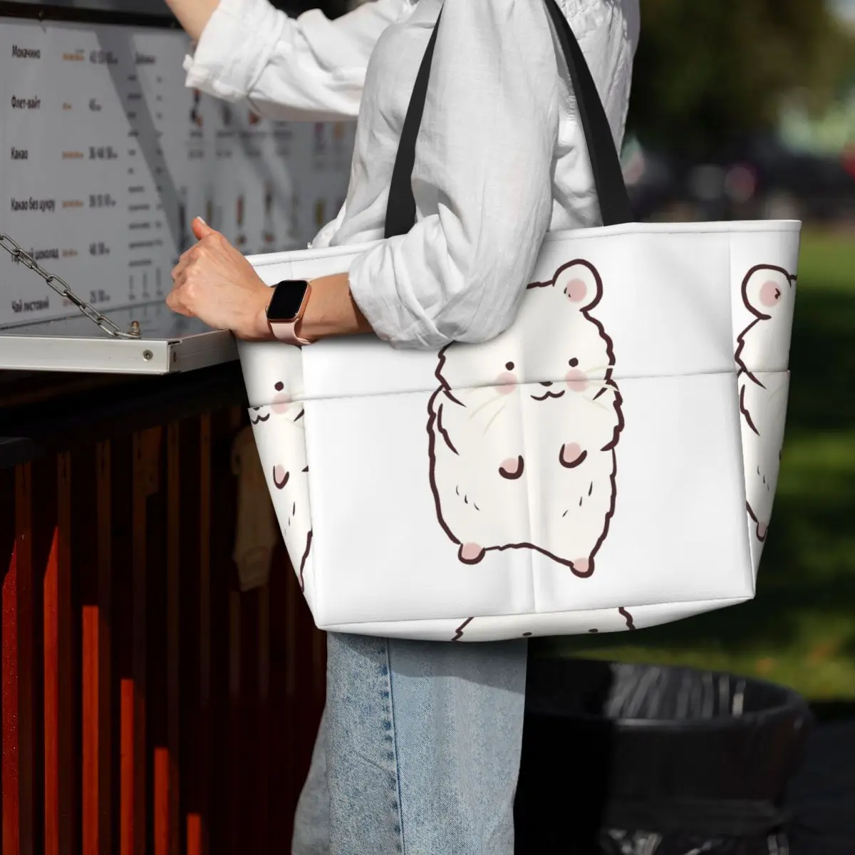 Bolsa tote grande com desenho  - Yoga Fitness Drawing avaliação e preço